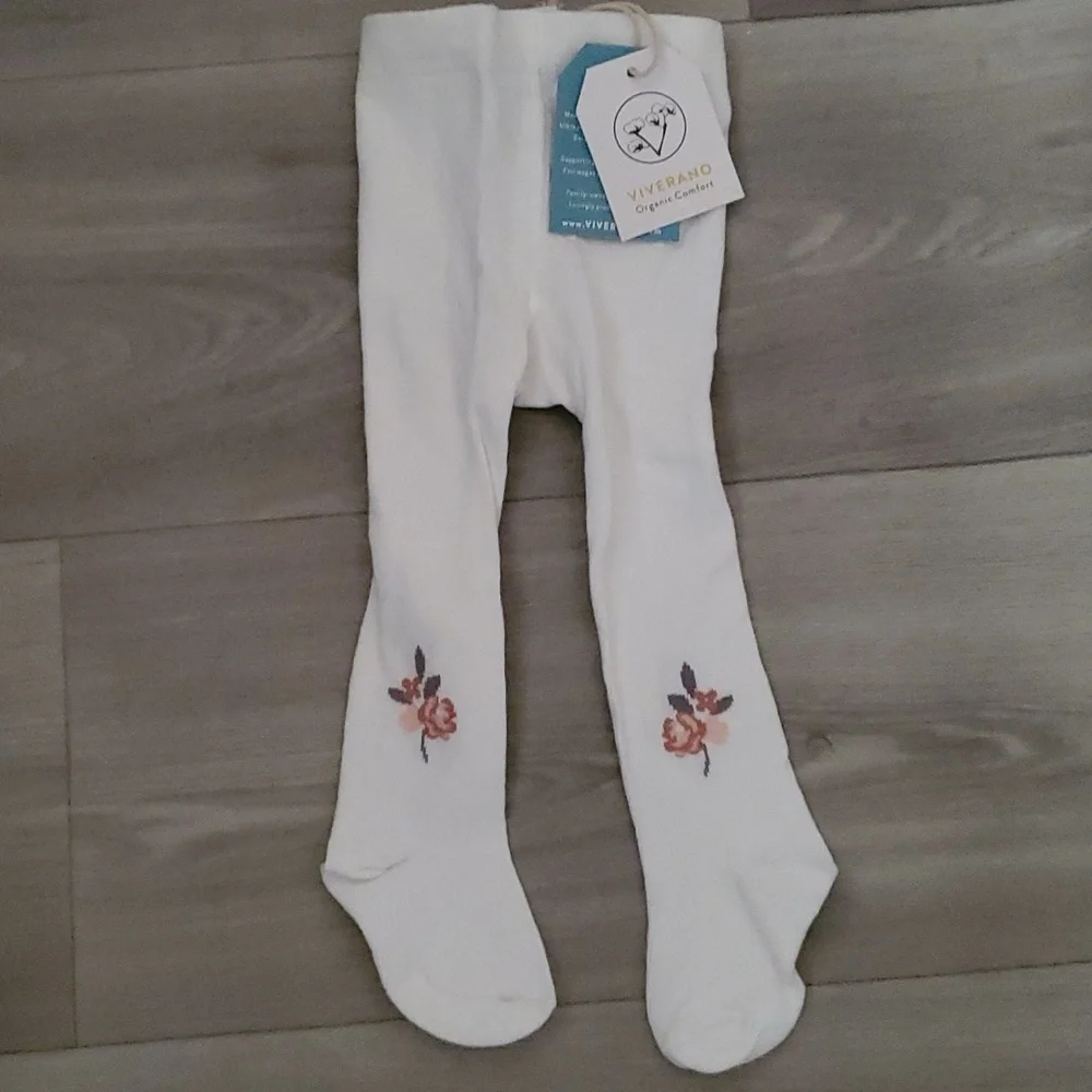 VIVERANO White Girls Tights Organic Cotton 3 to 6 Months